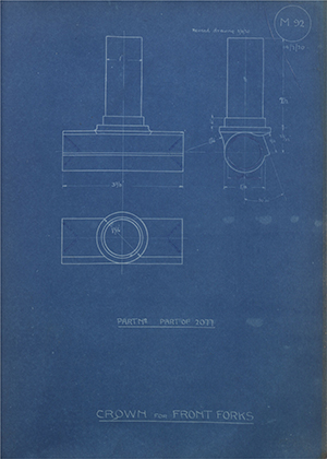 The Gloucestershire Aircraft Co LTD 2077 Crown for Front Forks WH Tildesley Forging Technical Drawing