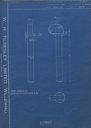 The Hughes Johnson Stampings Co LTD C12693X2 Eyebolt WH Tildesley Forging Technical Drawing