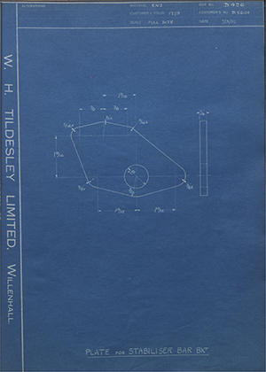 The M.G Car Company D5601 Plate for Stabiliser Bar Bracket WH Tildesley Forging Technical Drawing