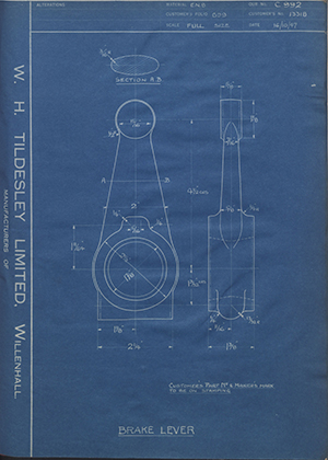 The Maudslay Motor Company LTD 13318 Brake Lever WH Tildesley Forging Technical Drawing