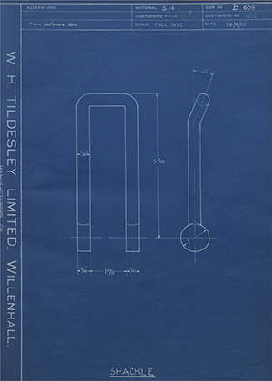 The Parsons Chain Co LTD 186/6 Shackle WH Tildesley Forging Technical Drawing