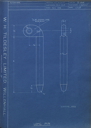 The Parsons Chain Co LTD 38/5700/1 Long Pin WH Tildesley Forging Technical Drawing