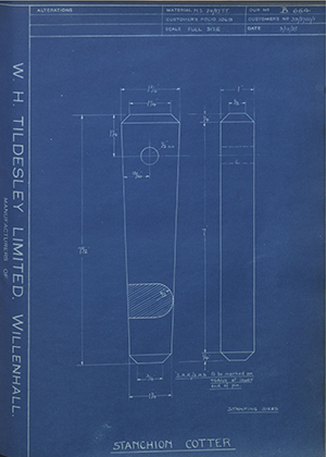 The Parsons Chain Co LTD 39/5700/1 Stanchion Cotter WH Tildesley Forging Technical Drawing