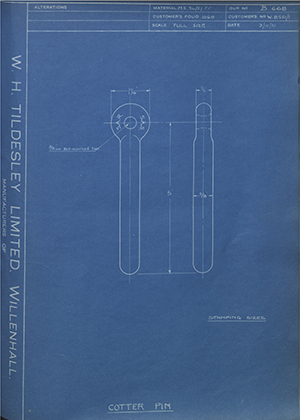 The Parsons Chain Co LTD W8551/1 Cotter Pin WH Tildesley Forging Technical Drawing