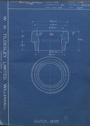 The Pleassey Company LTD (Otis Crawley(Peterborough)) RMK137 Clutch Gear WH Tildesley Forging Technical Drawing