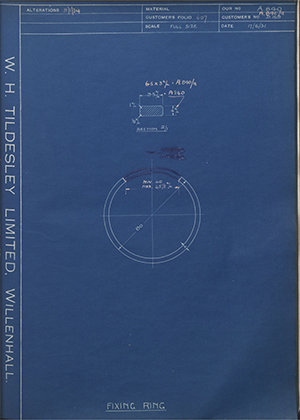 The Skefo Ball Bearing Company LTD D159 / A840 Fixing Ring WH Tildesley Forging Technical Drawing