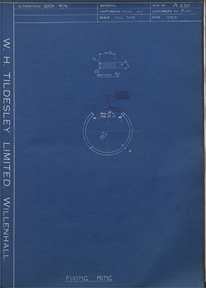 The Skefo Ball Bearing Company LTD D159 Fixing Ring WH Tildesley Forging Technical Drawing