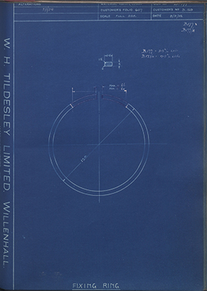 The Skefo Ball Bearing Company LTD D159 Fixing Ring WH Tildesley Forging Technical Drawing