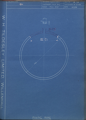 The Skefo Ball Bearing Company LTD D159 Fixing Ring WH Tildesley Forging Technical Drawing