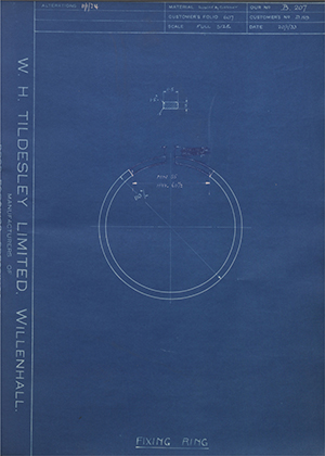 The Skefo Ball Bearing Company LTD D159 Fixing Ring WH Tildesley Forging Technical Drawing