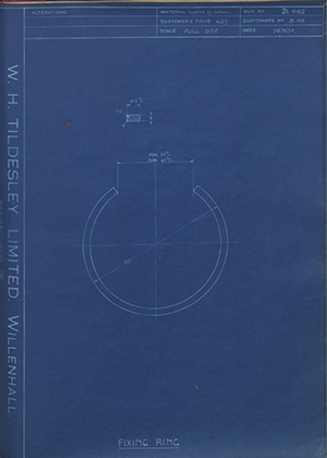 The Skefo Ball Bearing Company LTD D159 Fixing Ring WH Tildesley Forging Technical Drawing