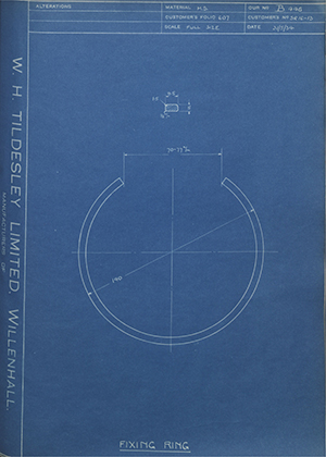 The Skefo Ball Bearing Company LTD SR16-13 Fixing Ring WH Tildesley Forging Technical Drawing