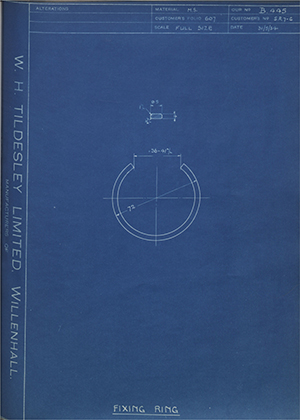 The Skefo Ball Bearing Company LTD SR7-6 Fixing Ring WH Tildesley Forging Technical Drawing