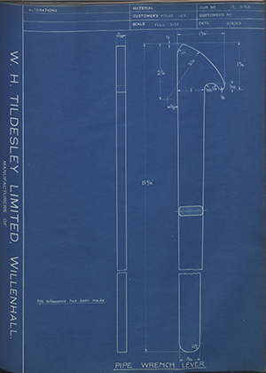 The Staffordshire Edge Tool Co  Pipe Wrench Lever WH Tildesley Forging Technical Drawing