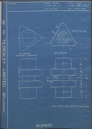 The Vaughan Crane Company 23/239 / 65109012 B.B Sprocket WH Tildesley Forging Technical Drawing