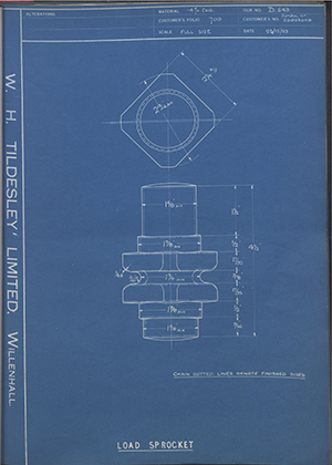 The Vaughan Crane Company 36003009 Load Sprocket WH Tildesley Forging Technical Drawing