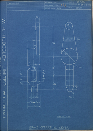 The Vulcan Motor & Eng Co LTD 2T45-31048 Brake Operating Lever WH Tildesley Forging Technical Drawing