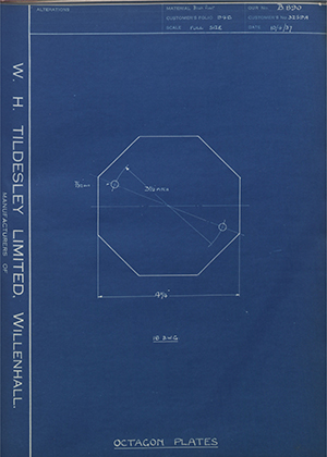 Thomas Holcroft & Sons 3259A Octagon Plates WH Tildesley Forging Technical Drawing