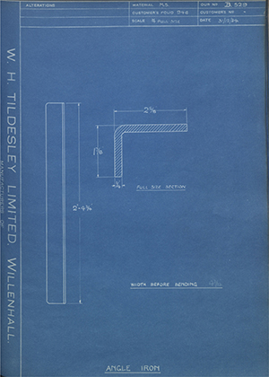 Thomas Holcroft & Sons  Angle Iron WH Tildesley Forging Technical Drawing