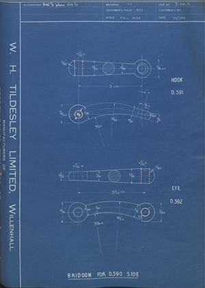 Thomas Warman & Sons  Bridoon for D590 Slide WH Tildesley Forging Technical Drawing