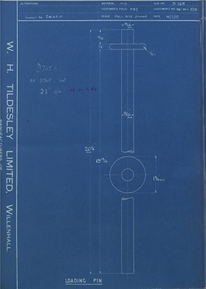 Thompson Brothers (Engineers) LTD 98-M-378 Loading Pin WH Tildesley Forging Technical Drawing