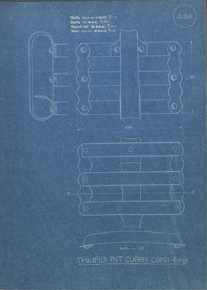 Thumb Bit Curry Comb - 6 Bar WH Tildesley Forging Technical Drawing