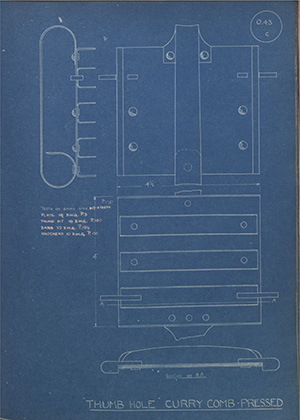 Thumb Hole Curry Comb - Pressed WH Tildesley Forging Technical Drawing