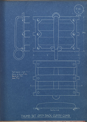 Thumbit Open Back Curry Comb WH Tildesley Forging Technical Drawing