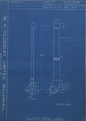 Tilling - Stevens LTD 2T23-18267 Clutch Pedal Lever WH Tildesley Forging Technical Drawing