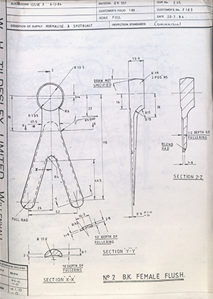 Timothy Parkes & Sons LTD F103 No2 BK Female Flush WH Tildesley Forging Technical Drawing