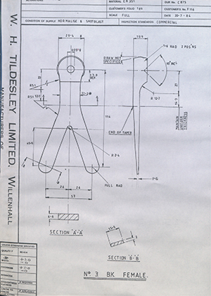 Timothy Parkes & Sons LTD F116 No3 - BK Female WH Tildesley Forging Technical Drawing