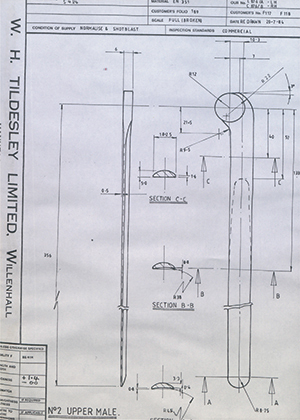 Timothy Parkes & Sons LTD F117 / F118 No2 Upper Male WH Tildesley Forging Technical Drawing