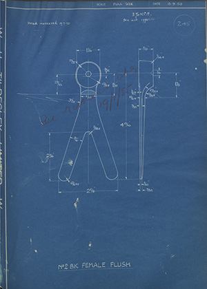 Timothy Parkes & Sons Ltd No2 BK Female Flush WH Tildesley Forging Technical Drawing