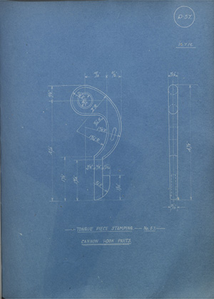 Tongue Piece Stamping - No57 - Cannon Hook Parts WH Tildesley Forging Technical Drawing