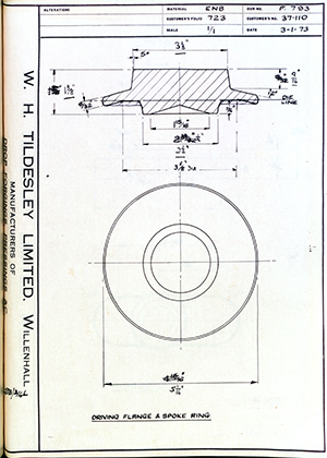 Triumph Engineering Co LTD 37-110 Driving Flange & Spoke Ring WH Tildesley Forging Technical Drawing