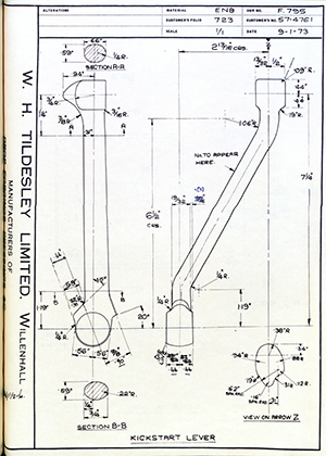 Triumph Engineering Co LTD 57-4761 Kickstart Lever WH Tildesley Forging Technical Drawing