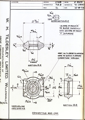 Triumph Engineering Co LTD 71-2890 Connecting Rod Cap WH Tildesley Forging Technical Drawing