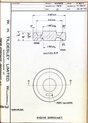 Triumph Engineering Co LTD 71-3617 Engine Sprocket WH Tildesley Forging Technical Drawing