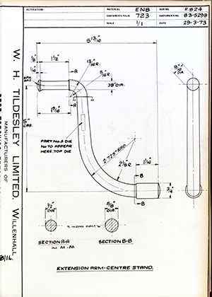 Triumph Engineering Co LTD 83-5298 Entension Arm - Centre Stand WH Tildesley Forging Technical Drawing