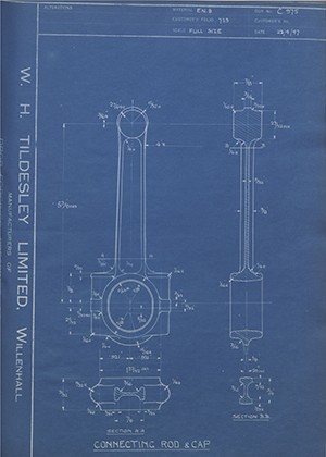 Triumph Engineering Co LTD  Connecting Rod & Cap WH Tildesley Forging Technical Drawing