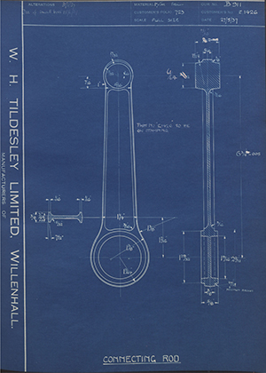 Triumph Engineering Co LTD E1426 Connecting Rod WH Tildesley Forging Technical Drawing