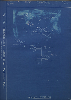 Triumph Engineering Co LTD E1457 Rocker Lever - RH WH Tildesley Forging Technical Drawing