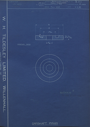 Triumph Engineering Co LTD E1486 Camshaft Pinion WH Tildesley Forging Technical Drawing