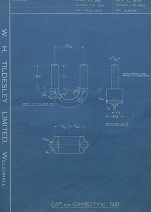 Triumph Engineering Co LTD E1490 Cap for Connecting Rod WH Tildesley Forging Technical Drawing