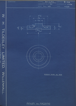 Triumph Engineering Co LTD E1491 Pinion for Magdyno WH Tildesley Forging Technical Drawing