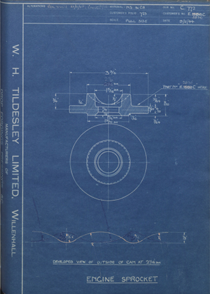 Triumph Engineering Co LTD E1680 / E2826 Engine Sprocket WH Tildesley Forging Technical Drawing