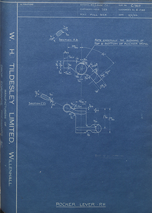 Triumph Engineering Co LTD E1755 Rocker Lever - RH WH Tildesley Forging Technical Drawing