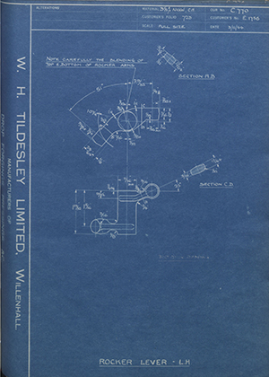 Triumph Engineering Co LTD E1756 Rocker Lever - LH WH Tildesley Forging Technical Drawing