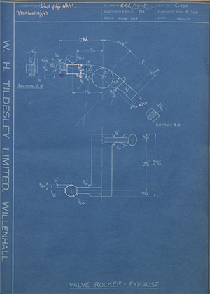 Triumph Engineering Co LTD E2118 Valve Rocker - Exhaust WH Tildesley Forging Technical Drawing