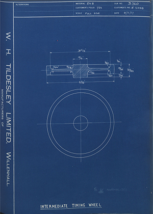 Triumph Engineering Co LTD E2998 Intermediate Timing Wheel WH Tildesley Forging Technical Drawing